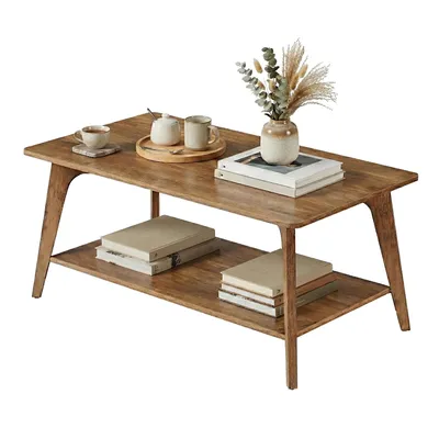 Obrázek produktu pro Konferenční stolek, odkládací stolek do obývacího pokoje, dvoustupňový konferenční stolek, rozměry 55 x 100 x 45 cm, snadná montáž, barva: hnědá, Obrázek vytvořený pomocí AI