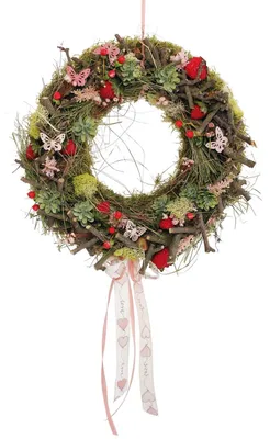Immagine prodotto di Ghirlanda porta d'ingresso FRAGOLE con fiocco rosa rosso  D. 35 cm CreaFlor Home