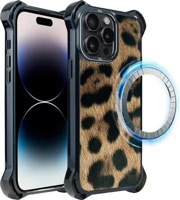 Produktbild von Schutzhülle für das iPhone 14 Pro Max, MagSafe-kompatibel, verstärkte Ecken, schwarz, Leopardenmuster