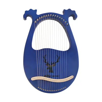 Image de Lyre Harp Corps en acajou 16 cordes en acier avec clé d'accord Cordes rétro Instruments de musique Cadeau d'anniversaire (bleu)