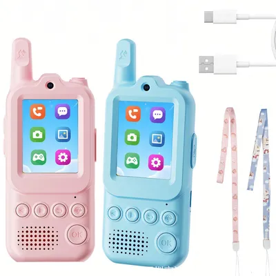 Produktbild von Video Walkie Talkie für Kinder, wiederaufladbar, 2er-Set, Spielzeug mit Kamera und großer Reichweite für Jungen und Mädchen von 3–12 Jahren