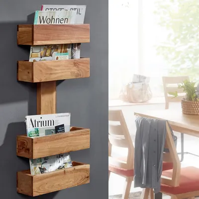 Produktbild von FineBuy Zeitungsständer Akazie Massivholz 2 Ablagefächer Zeitschriftenständer Prospekthalter Landhausstil Material wählbar