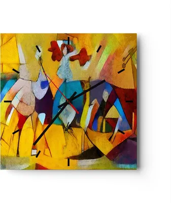 Produktbild von Wanduhr - Quadrat - Glasuhr - Abstraktion modern - 30x30cm - Schleichendes Uhrwerk - Lautlos - zum Aufhängen bereit - Dekoration Modern - Wanddekoration aus Glas - C3AC30x30-3455