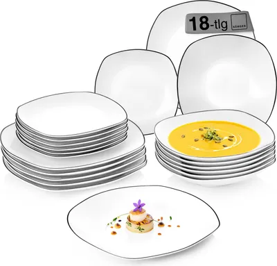 Produktbild von SÄNGER Porzellan Geschirrset Bilgola Black Rim 18 teilig für 6 Personen