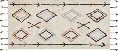 Produktbild von BELIANI Teppich Beige Baumwolle 80 x 150 cm Rechteckig Geometrisches Muster Boho Stil Handgetuftet für Wohnzimmer Schlafzimmer Flur