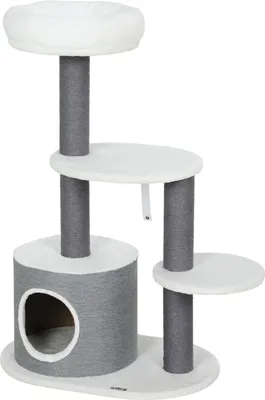 Immagine prodotto di Tiragraffi con grotta, cuccia, piattaforme, pali in juta, bianco/grigio