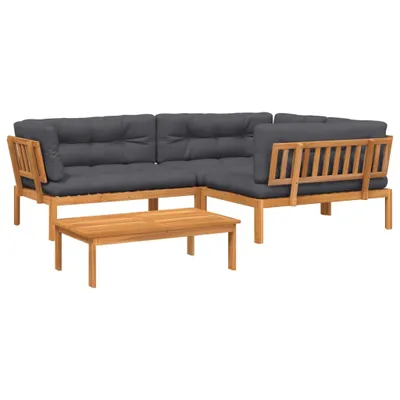 Image de ensemble de 4 canapés de jardin en palettes avec coussins en acacia