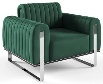 Image de Selsey Parissa - Fauteuil, revêtement en velours vert, pieds chromés, 106 cm