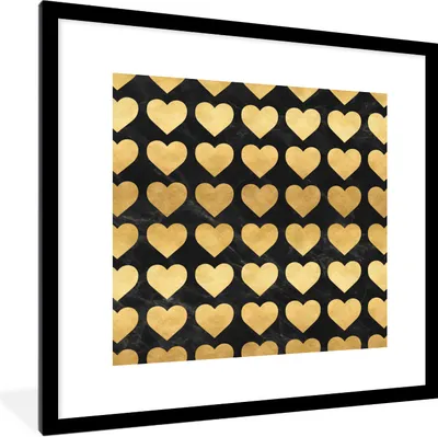 Produktbild von MuchoWow® Gerahmtes Poster Muster - Herz - Gold - Schwarz 40x40 cm - Poster mit Schwarzem Bilderrahmen Wandposter Rahmen Foto Bilder - Poster - Plakat im Rahmen