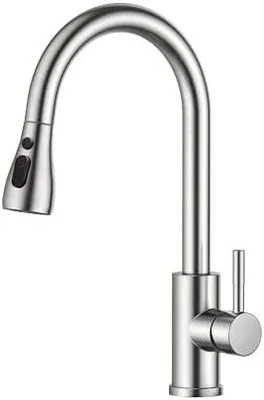 Produktbild von Wasserhahn Küche, Hochdruck Küchenarmatur mit Herausziehbarer Brause Ausziehbar Armatur, Mischbatterie Spültischarmatur, 360° Schwenkbar Zwei Sprühfunktionen, Edelstahl