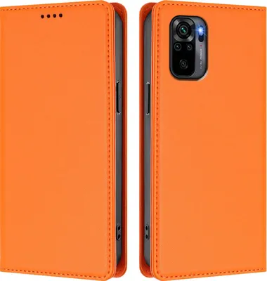 Image de Étui en cuir pour Xiaomi Redmi Note 10S/Note 10 4G, étui à rabat magnétique en cuirPolyuréthaneavec support, orange