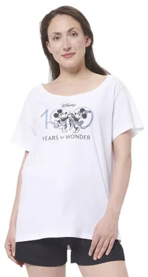 Produktbild von Disney Minnie Mouse 100 years of wonder Schlafanzug für Damen Pyjama Set Kurzarm Oberteil mit Hose Weiß/Schwarz L