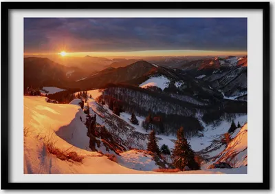 Produktbild von Bild - Bilderrahmen - 100 cm x 70 cm - MDF - Rahmen - Foto - Wandkunst Winter in den Bergen