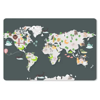 Produktbild von MuchoWow® Schreibtischunterlage Weltkarte - Tiere - Grau 60x40 cm - XXL Mauspad - Großes Mauspad