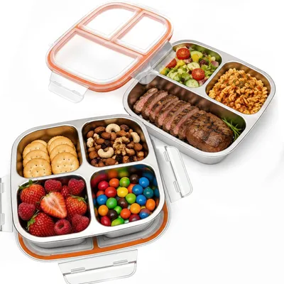Snackbox 2er-Set 600 ml Edelstahl Brotdose mit Fächern