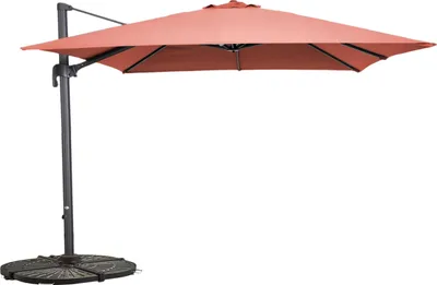 Image de Parasol déporté 3x3m rotatif et 4 dalles lestées terracotta - Oviala Malaga