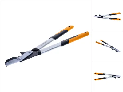 A pair of Fiskars PowerGearX Bypass-Getriebeastschere, 64 cm, is shown against a white background.