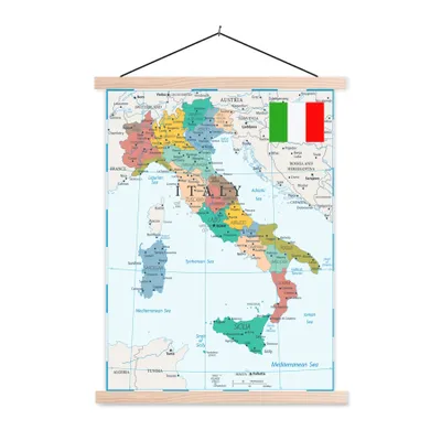 Obrázek produktu pro MuchoWow® Textilní plakát - Mapa - Itálie - Města - 90x120cm - S hnědými lamelami