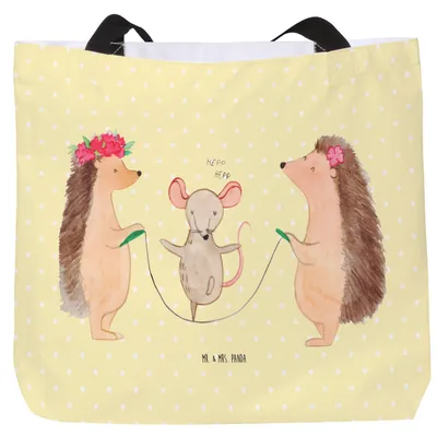 Produktbild von Mr. & Mrs. Panda Strandtasche Igel Seilhüpfen - Gelb Pastell - Geschenk, Tasche, Reisetasche, Laptoptasche, Kinder, Kindergarten, Einkaufstasche, Tote Bag, Maus