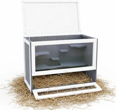 Produktbild von Melko Hamsterkäfig Nagerkäfig Kleintierstall Holz 3 Etagen Mäusekäfig Kleintierstall Meerschweinchen Rennmaus Ratten Villa Heim XXL Glas Natur Deckel