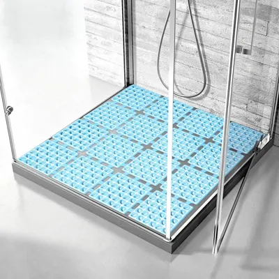 Image de Tapis de douche antidérapant, 60x60 cm, bleu, avec ventouses, pliable et découpable