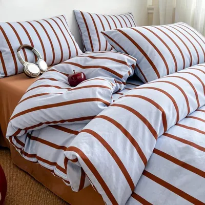 Produktbild von Bettwäsche 155x220 cm Blau Braun Gestreift Mikrofaser 2-teilig