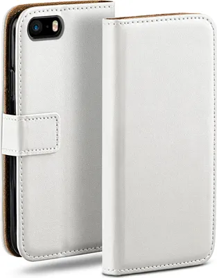 Produktbild von moex® Book Case kompatibel mit iPhone 5s / 5 / SE (2016) - Hülle 360 Grad klappbar, Weiß