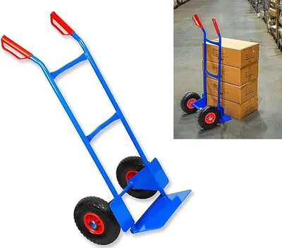 Image de Chariote à deux roues | Capacité de charge : 200 kg | Roues en caoutchouc plein | Chariote pour le transport de caisses de boissons | Structure en acier robuste et roues enPolyuréthane| Chariote manuelle avec poignées de sécurité
