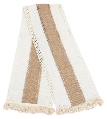 Produktbild von Rustikaler Tischläufer in Beige aus Baumwoll-Leinen mit Quasten für Hochzeiten und Festlichkeiten