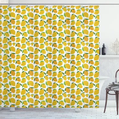 Produktbild von ABAKUHAUS Zitronen Duschvorhang, Rhythmische Bunte Energetische Citrus Karikatur-Druck, 175 x 200 cm, Erde Gelb Weiß Grün