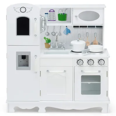 Produktbild von Kinderküche aus Holz mit Spielzubehör Kinderspielküche mit Kühlschrank Spüle Herd Backofen Holzküche Spielzeugküche Spielküche mit Licht und Sound