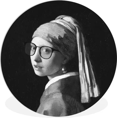 Produktbild von MuchoWow® Rundes Wandbild - Runde Bilder Das Mädchen mit dem Perlenohrring - Johannes Vermeer - Schwarz und weiß Ø 90 cm Kreis Wanddekoration Kunststoff - Wandkreis - Wandschmuck - Wand-Kreis - Wohnzimmer - Bild - Runde - Wanddeko - Dibond - Kunstdrucke