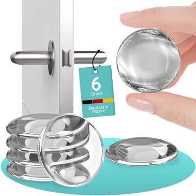 Image de Butées de porte transparentes autocollantes à fixer au mur [6 pièces] Butées de porte transparentes de 40 mm, butées de porte servant de protection pour les poignées, protection murale pour poignées de porte, butées murales pour portes, butées de porte