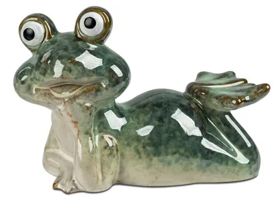 Produktbild von Dekofigur Frosch STEINOPTIK liegend L. 22cm grau grün aus Steinzeug Formano WA