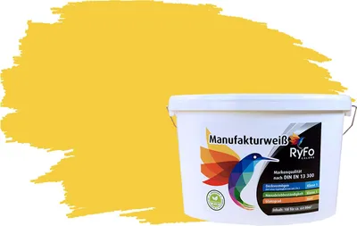 Produktbild von RyFo Colors Bunte Wandfarbe Manufakturweiß Nektarinengelb 10l  - weitere Gelb Farbtöne und Größen erhältlich, Deckkraft Klasse 1, Nassabrieb Klasse 1
