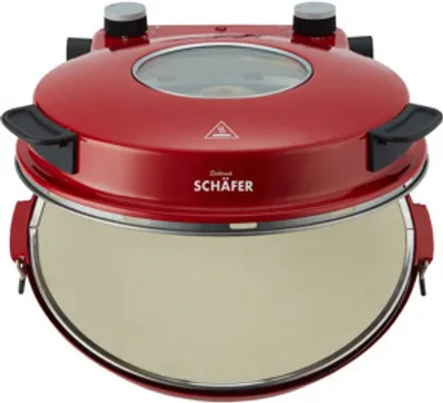 Image de Schäfer Pizzaamaker 32cm avec accessoires Four à pizza express 1200W Plaque en pierre céramique 360-400ºC (rouge)