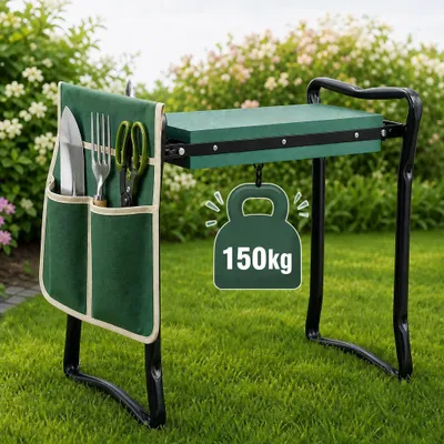 Produktbild von Gartenhocker für Gartenarbeit, Garten Kniebank klappbar, 2-in-1 Gartensitz mit Kniekissen, Aufstehhilfe bis 150 kg, 58x28x49 cm, Grün, Stahlrahmen