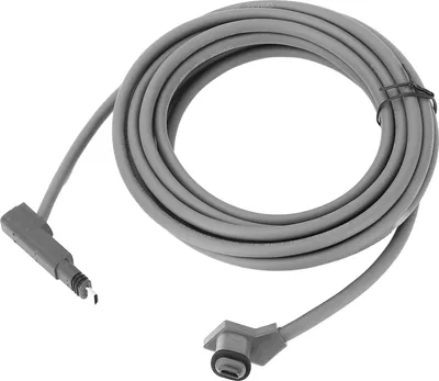 A coiled gray cable with two connectors.