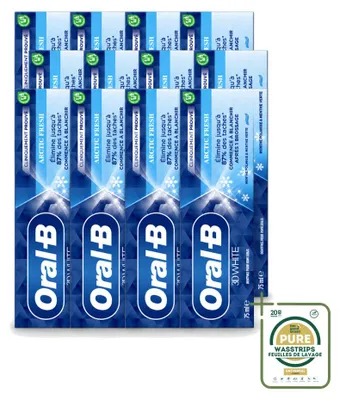 Obrázek produktu pro 12 kusů zubní pasty Oral-B 3D White Arctic Fresh, objem 75 ml – balení