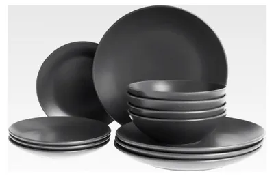 Produktbild von 18-teiliges Tafelservice aus Steinzeug in Schwarz für 6 Personen