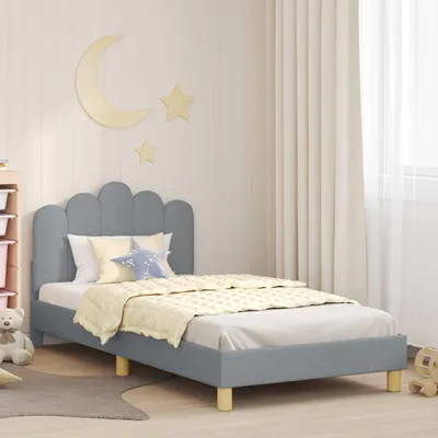 Produktbild von "Schlussverkauf" Einzelbett 1 PLACE - KinderBettgestell einzel - mit Kopfteil - Hellgrau 90x200 cm Stoff  C2802