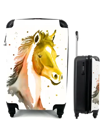 Produktbild von MuchoWow® Koffer Handgepäck Trolley Rollkoffer Kleine Reisekoffer mit 4 Rollen - Pferd - Gelb - Orange - Mädchen - Kinder - Mädchen - Cabin Size < 55x40x23 cm & 55x40x20 cm - Kinderkoffer - Kabinenkoffer - Boardgepäck - Reise-Box - Reisekoffer - Reisegepäck - Koffer mit Bild - Trolley für Kinder