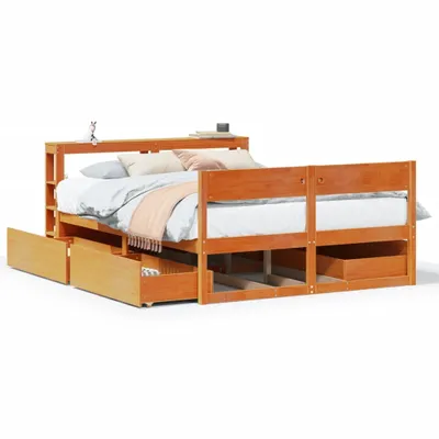 Image de Cadre de lit sans matelas cire marron 120x190cm bois pin massif