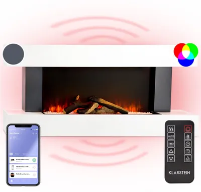 Obrázek produktu pro Klarstein Smart Dekorativní krb s LED plameny, elektrický krb s ohřívačem, 2000W elektrický krb, energeticky úsporný elektrický krb, nástěnný krb s dálkovým ovládáním a časovačem, elektrické krby s MDF krytem