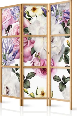 Produktbild von Paravent Blumen Garten 135x171 cm - 3-teilig - einseitig - eleganter Sichtschutz - Raumteiler - Trennwand - Raumtrenner - Holz - Design Motiv - Deko - Japan b-B-0379-z-b