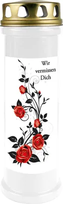 Produktbild von Grabkerze Weiß, Brenndauer: 100 Stunden ( 4 Tage ), Motiv: Rose Ranke