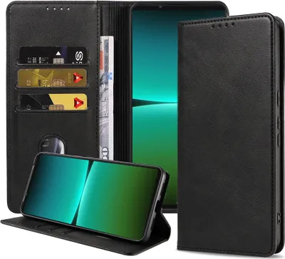 Obrázok produktu pre Smartphonica Puzdro na telefón vhodné pre Sony Xperia 5 IV Puzdro z umelej kože s magnetickým zapínaním a držiakmi na karty Puzdro typu kniha s chlopňou - čierne