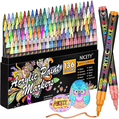 Zdjęcie produktu dla Markery akrylowe, 136 kolorów, wielofunkcyjne, wodoodporne, końcówka 0,7 mm, do użytku na kamieniu, szkle, drewnie, tkaninach, płótnie i ceramice