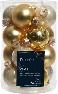 Produktbild von Weihnachtskugeln Glas 3,5cm 16 Stück - Hellgold / Perle