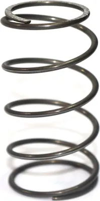 A close-up studio shot of a metal spring against a white background.